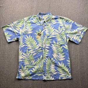 Cooke Street Button Down Mens XL Blue Tropical Palm Leaf Print Cotton NWT